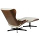 Butaca con ottoman AMERICA, madera, metal, similpiel beige