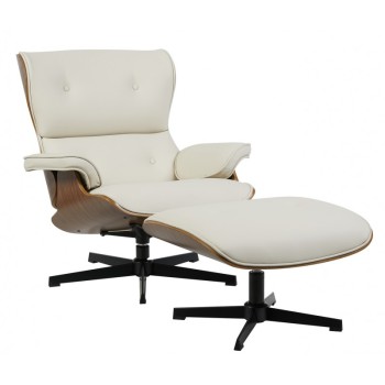 Butaca con ottoman AMERICA, madera, metal, similpiel beige