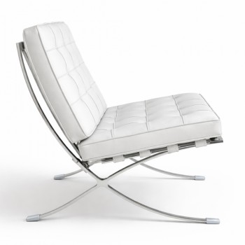 Silla BARNA (T), diseño, acero inoxidable, similpiel blanca