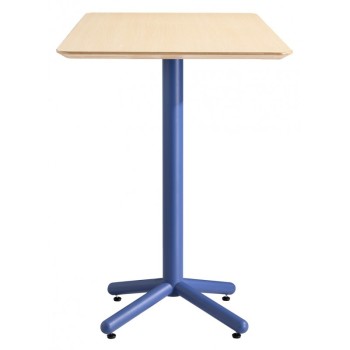 Mesa COLMAR, alta, azul, tapa de contrachapado revestido con HPL, color natural, 70 x 70 cms