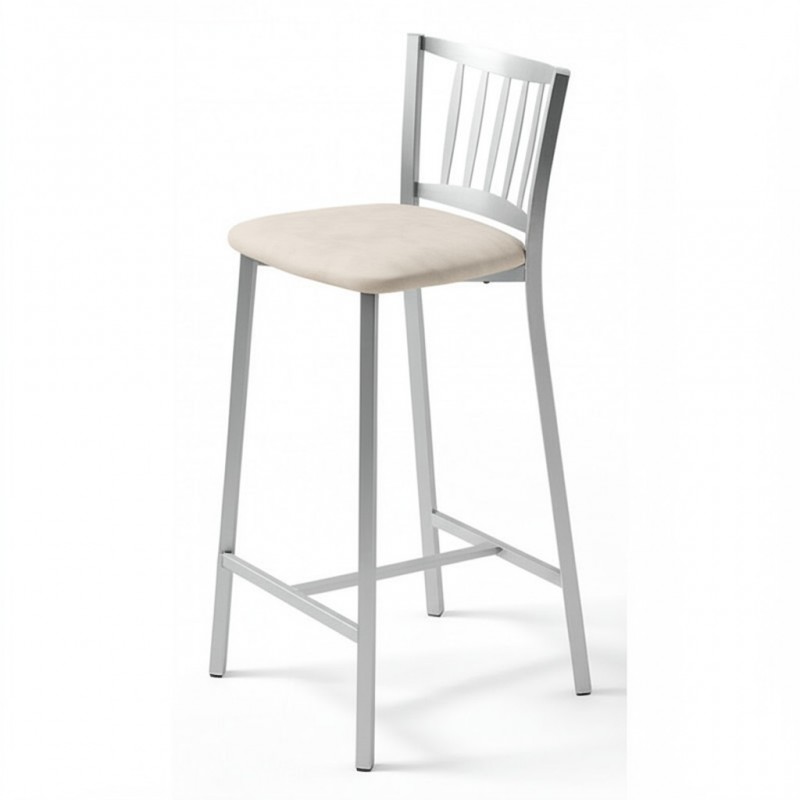 Taburete con respaldo metálica tapizada para cocina y comedor tipo taburete Petra modelo Lena