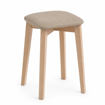 Taburete bajo de madera tapizada para cocina y comedor estilo taburete Zoe modelo Luna