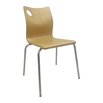 Silla AMELIE, apilable, acero inoxidable, asiento laminado HPL, color natural