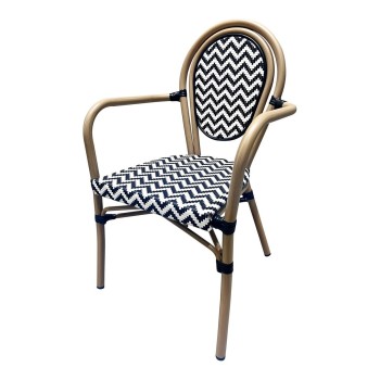 Sillón TARAMAY, apilable, aluminio, mesh blanco y negro