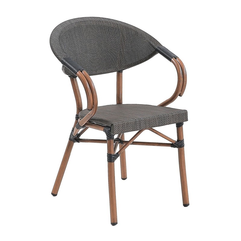 Sillón NERJA, apilable, aluminio, teslin marrón