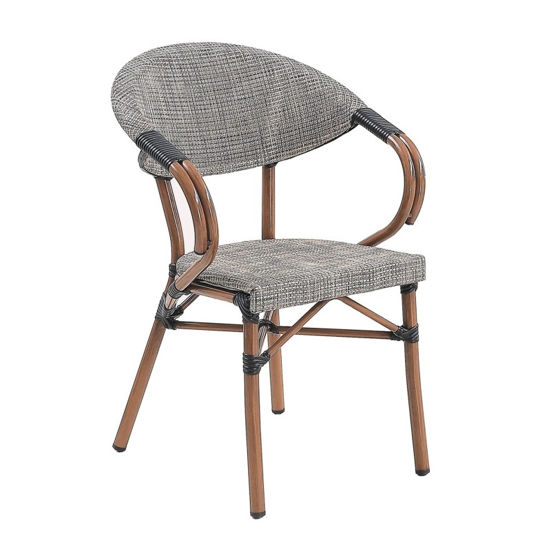Sillón NERJA, apilable, aluminio, teslin gris bronce