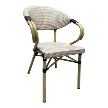 Sillón NERJA, apilable, aluminio, mesh beige y marrón