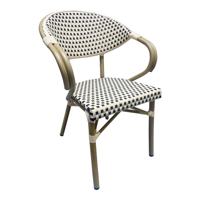 Sillón NERJA, apilable, aluminio, ratán beige y marrón