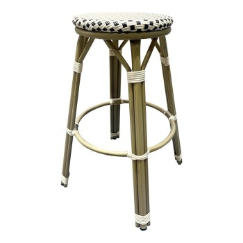Taburete NERJA, apilable, aluminio, ratán beige y marrón