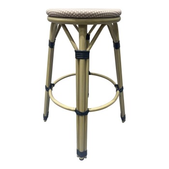 Taburete NERJA, apilable, aluminio, mesh beige y marrón