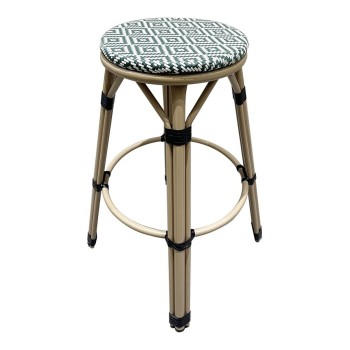 Taburete TARAMAY, apilable, aluminio, mesh crema y verde