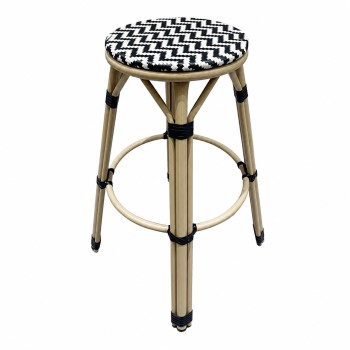 Taburete TARAMAY, apilable, aluminio, mesh blanco y negro