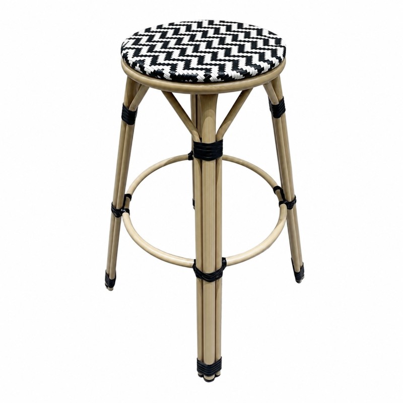 Taburete TARAMAY, apilable, aluminio, mesh blanco y negro