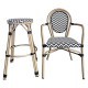 Taburete TARAMAY, apilable, aluminio, mesh blanco y negro