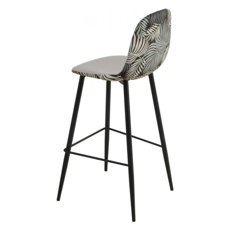 Taburete HORUS NEW, metal, tapizado velvet gris con trasera floral a juego