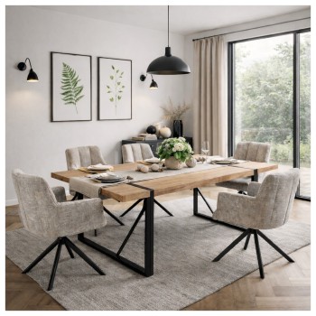 Mesa JENA, metal negro, tapa DM bilaminado roble claro, 180 x 90 cms