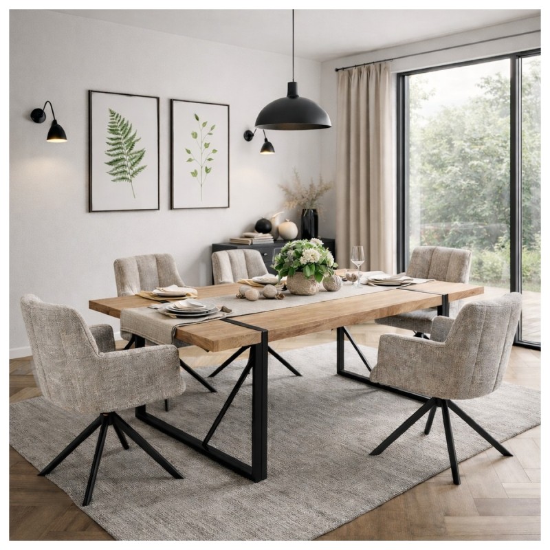Mesa JENA, metal negro, tapa DM bilaminado roble claro, 180 x 90 cms