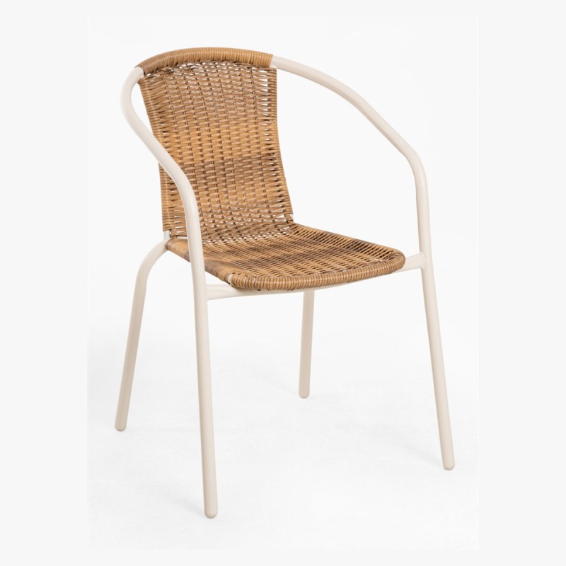 Silla Nargo Beige madera, estructura metalica y ratán