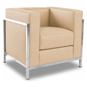 Sillón NEW LOBBY, acero inoxidable, similpiel beige