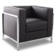 Sillón LOBBY, acero inoxidable, similpiel negra