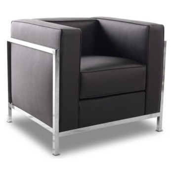 Sillón LOBBY, acero inoxidable, similpiel negra