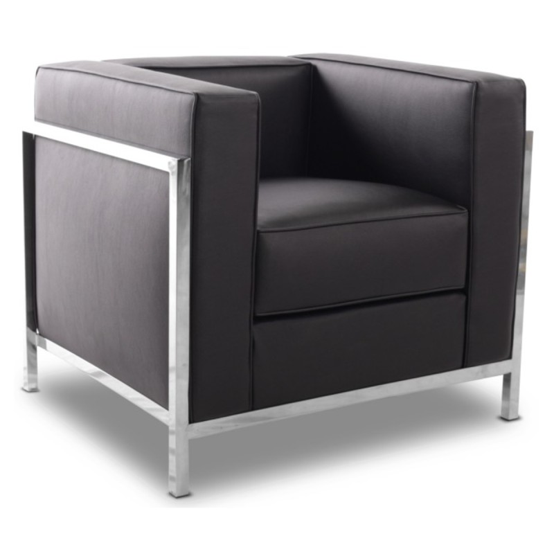 Sillón LOBBY, acero inoxidable, similpiel negra