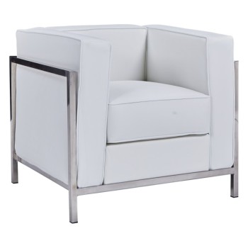 Sillón LOBBY, acero inoxidable, similpiel blanca