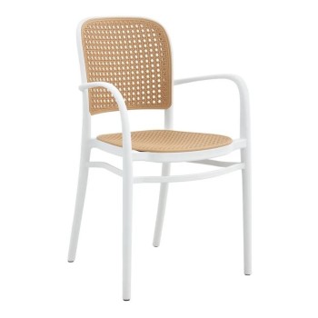 Sill&oacute;n FUNCHAL 97, apilable, polipropileno blanco y beige