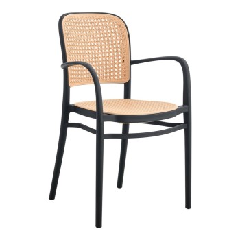 Sill&oacute;n FUNCHAL 97, apilable, polipropileno negro y beige