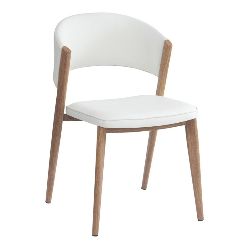 Silla CALABRIA, metal acabado de color madera, similpiel blanca