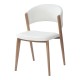 Silla CALABRIA, metal acabado de color madera, similpiel blanca