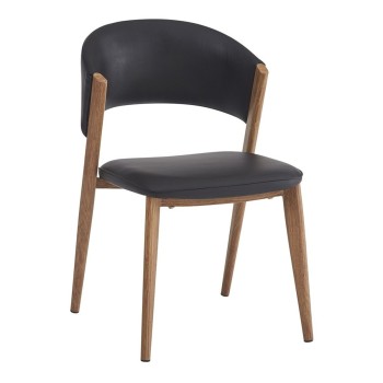Silla CALABRIA, metal acabado de color madera, similpiel negra