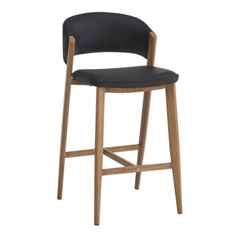 Taburete CALABRIA, metal acabado de color madera, similpiel negra