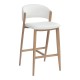 Taburete CALABRIA, metal acabado de color madera, similpiel blanca