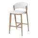 Taburete CALABRIA, metal acabado de color madera, similpiel blanca