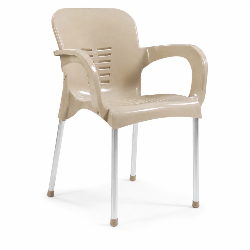 Sillón MIRAMAR, apilable, patas metálicas galvanizadas, polipropileno capuccino