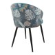 Silla LYDIA, metal, tapizado velvet azul con respaldo floral a juego