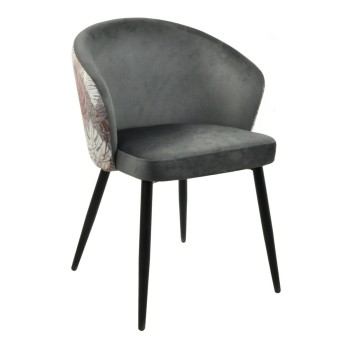 Silla LYDIA, metal, tapizado velvet gris con respaldo floral a juego
