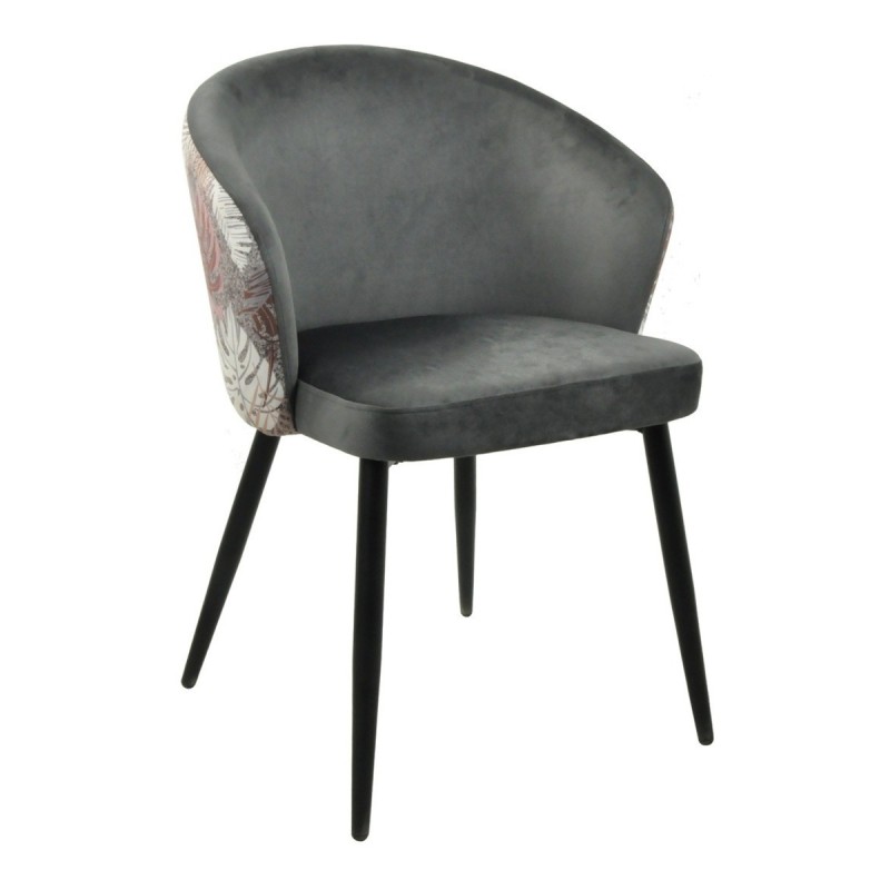 Silla LYDIA, metal, tapizado velvet gris con respaldo floral a juego