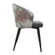 Silla LYDIA, metal, tapizado velvet gris con respaldo floral a juego