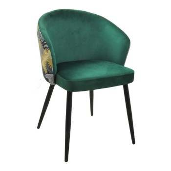 Silla LYDIA, metal, tapizado velvet verde con respaldo floral a juego