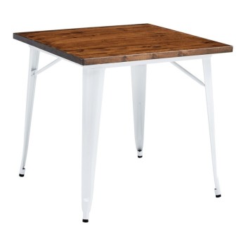 Mesa TOL EK WOOD, acero, madera, blanca, 80x80 cms