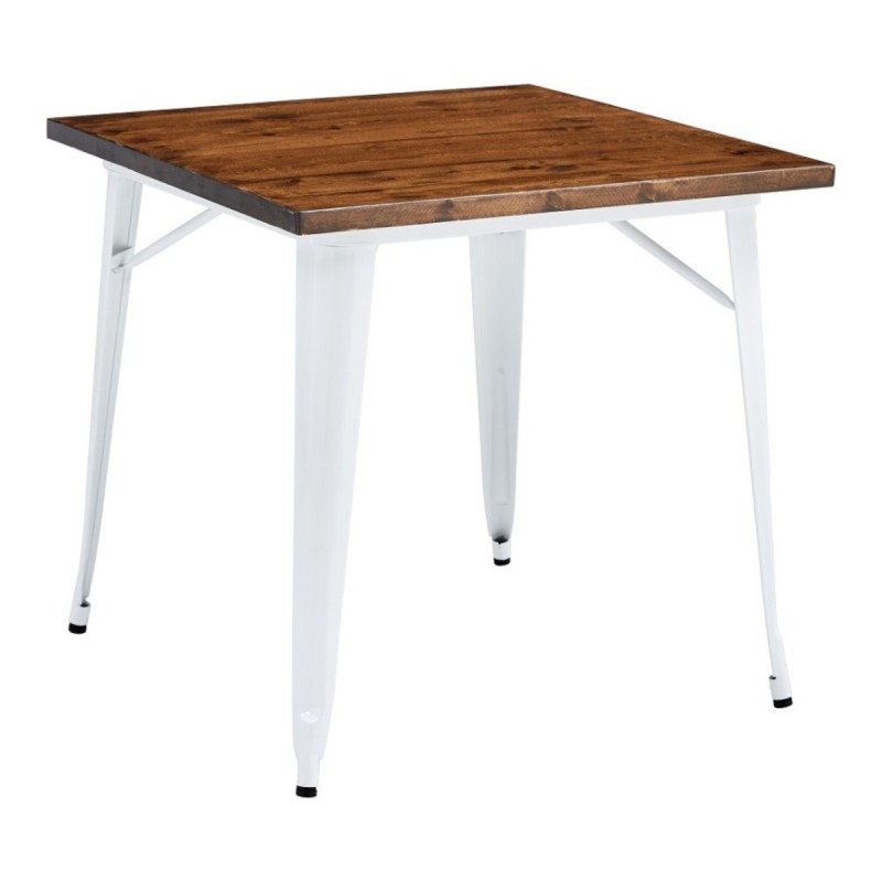 Mesa TOL EK WOOD, acero, madera, blanca, 80x80 cms