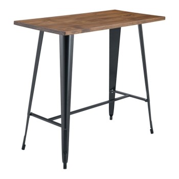 Mesa alta TOL EK WOOD, acero, madera, negra, 120 x 60 cms