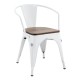 Sillón TOL EK WOOD, acero, blanco, asiento madera