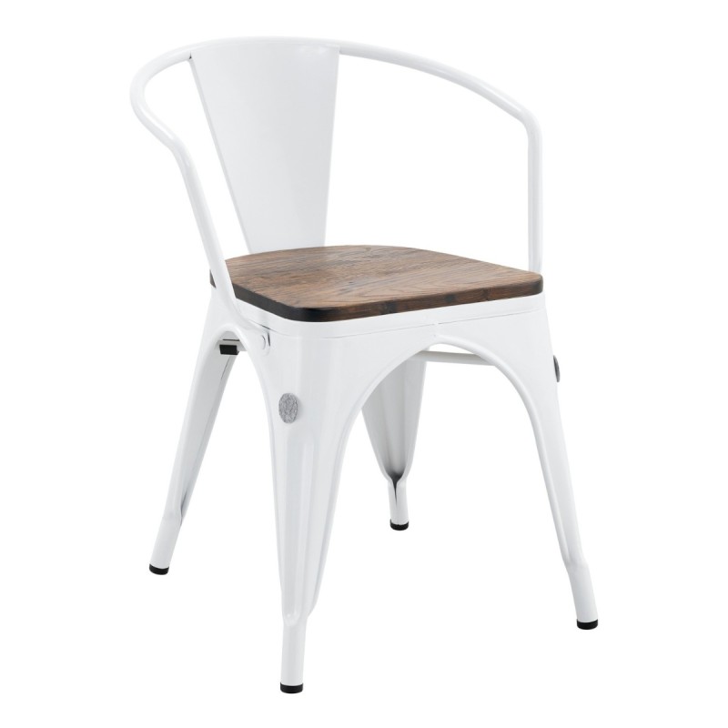 Sillón TOL EK WOOD, acero, blanco, asiento madera