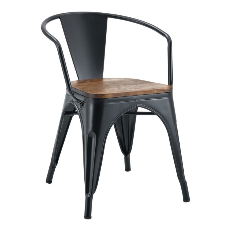Sillón TOL EK WOOD, acero, negro, asiento madera