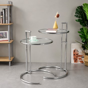 Mesa EG NEW, regulable, acero inoxidable y cristal, 50 cms de diámetro