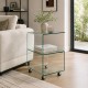 Mesa ABIGAIL, ruedas, cristal transparente, 40 x 40 cms
