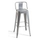 Taburete Meyer Respaldo 100 cm Gris metalizado de acero reforzado